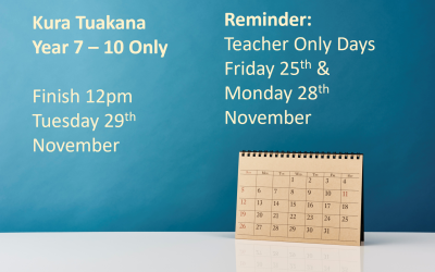Yrs 7-10 Half Day 29 Nov / Teacher Only Days 25 & 28 November